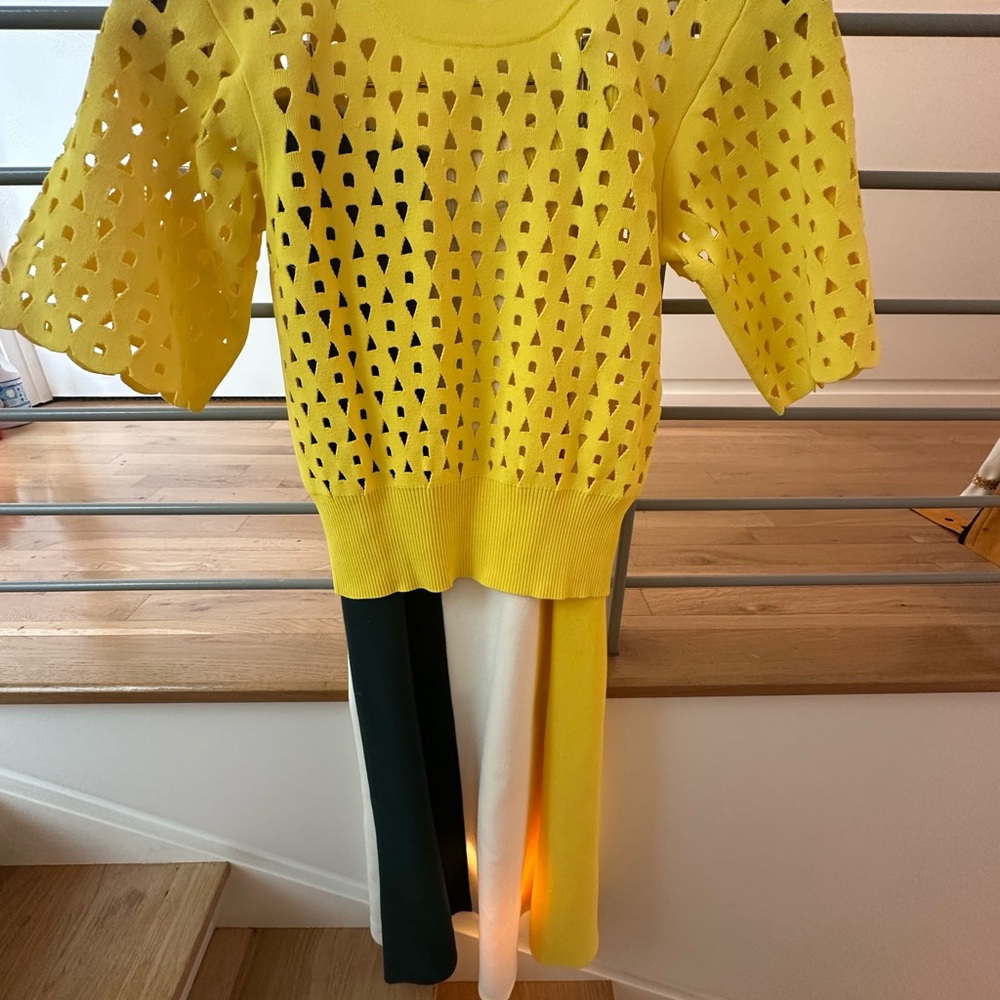 Derek Lam Green Yellow Asymmetrical A-Line Midi Skirt